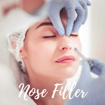 Hyaluronic acid is being injected into the nose of a woman demonstrating the technique of nonsurgical rhinoplasty and nose job.